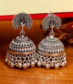 Oxidised silver look peacock jhumka's