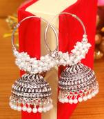 Oxidised silver pearl hoops