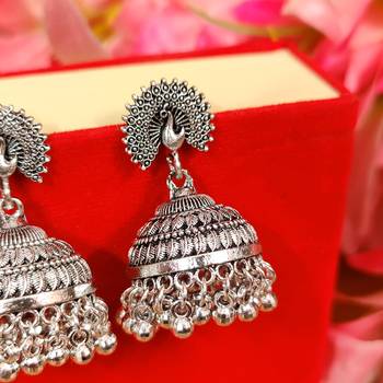 Oxidised silver look peacock jhumka's 2