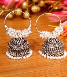 Oxidised silver pearl hoops