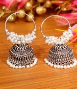 Oxidised silver pearl hoops