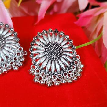 Oxidised silver dangling beads studs 1