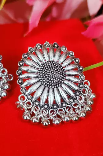 Oxidised silver dangling beads studs