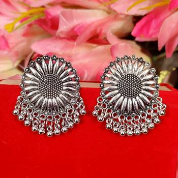 Oxidised silver dangling beads studs 2