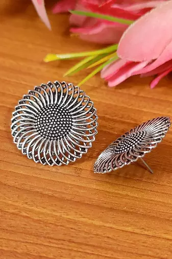 Oxidised silver look round studs