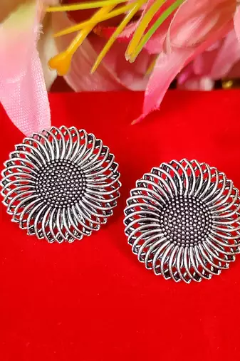 Oxidised silver look round studs