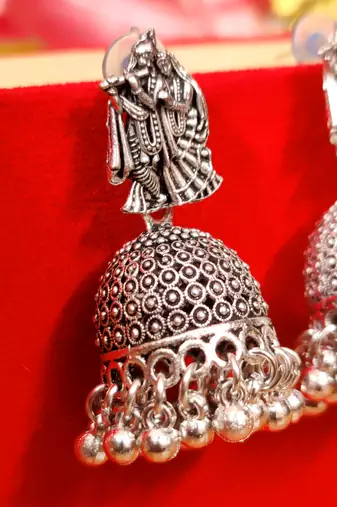 Oxidised silver look radha krishna jhumka's