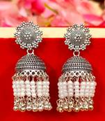 Oxidised silver look pearl dangling jhumka's