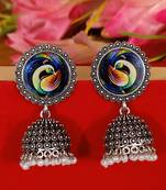 Oxidised silver look peacock meenakari jhumka's