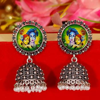Oxidised radhe krishna frame jhumka's 1