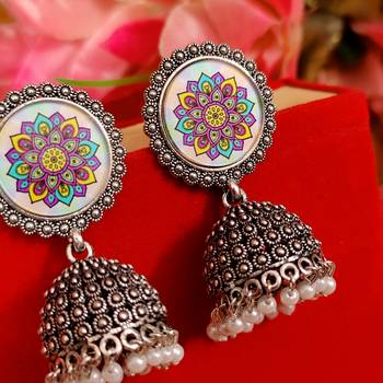 Meenakari pattern oxidised jhumka's 2