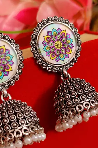 Meenakari pattern oxidised jhumka's