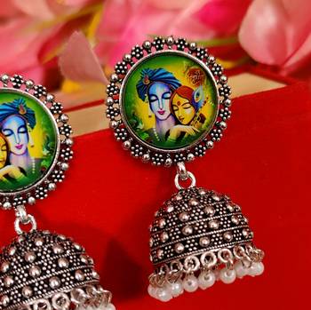 Oxidised radhe krishna frame jhumka's 2