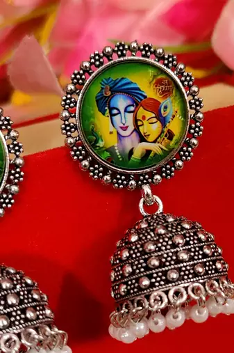 Oxidised radhe krishna frame jhumka's