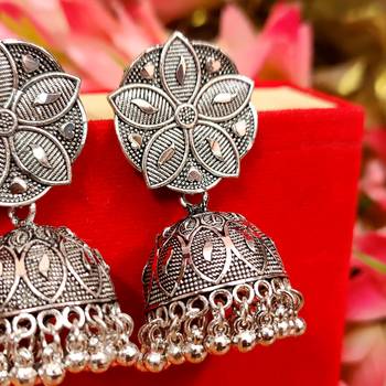 Silver plated light weight flower jhumka's 2
