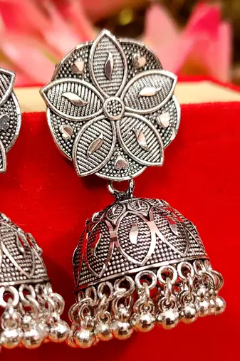 Silver plated light weight flower jhumka's