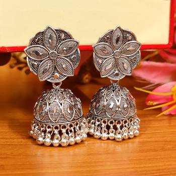 Silver plated light weight flower jhumka's 3