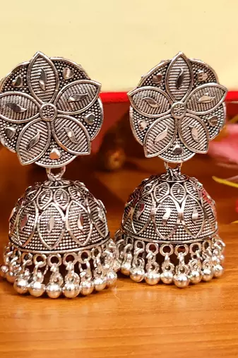 Silver plated light weight flower jhumka's