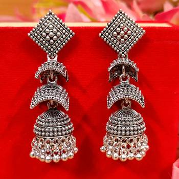 Oxidised silver look double decker jhumka's 1