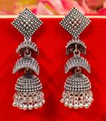 Oxidised silver look double decker jhumka's