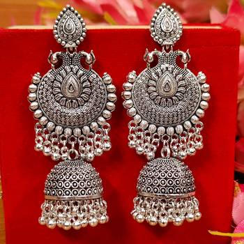 Oxidised silver look traditional peacock jhumka's 1