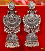 Oxidised silver look traditional peacock jhumka's
