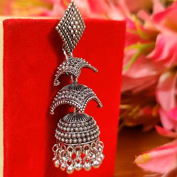 Oxidised silver look double decker jhumka's 3