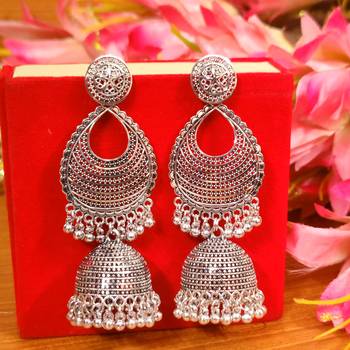 Oxidised silver party wear long jhumka's 1
