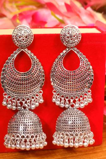 Oxidised silver party wear long jhumka's