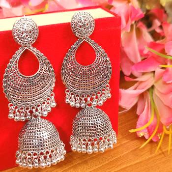 Oxidised silver party wear long jhumka's 2
