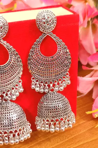 Oxidised silver party wear long jhumka's