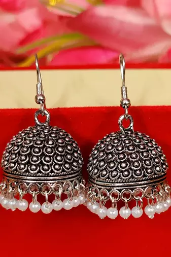 Oxidised silver jhumki combo1 of 2 earrings
