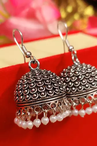 Oxidised silver jhumki combo1 of 2 earrings
