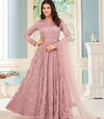 Light pink color net heavy embroidered wedding wear anarkali suit