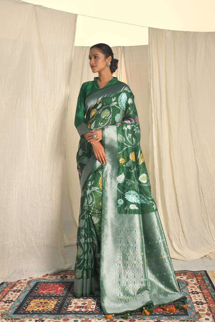 GREEN BEAUTIFUL BANARASI PRETTY SAREE - Mr & Mrs Creation - 4215472