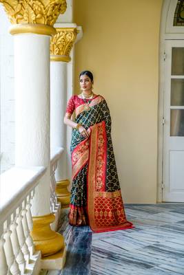 GREEN BEAUTIFUL BANARASI  PRETTY PATOLA SAREE 1