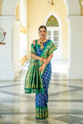 ROYAL BLUE BEAUTIFUL BANARASI  PRETTY PATOLA SAREE 1
