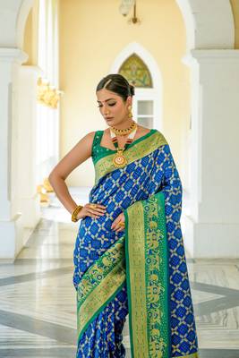 ROYAL BLUE BEAUTIFUL BANARASI  PRETTY PATOLA SAREE 3
