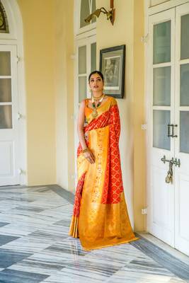 RED BEAUTIFUL BANARASI  PRETTY PATOLA SAREE 1