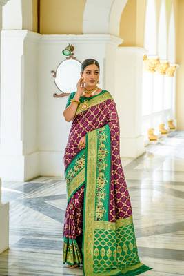 WINE BEAUTIFUL BANARASI  PRETTY PATOLA SAREE 1