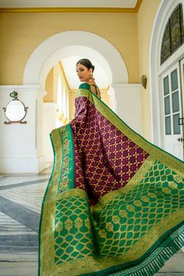WINE BEAUTIFUL BANARASI  PRETTY PATOLA SAREE 2