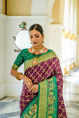 WINE BEAUTIFUL BANARASI  PRETTY PATOLA SAREE 3