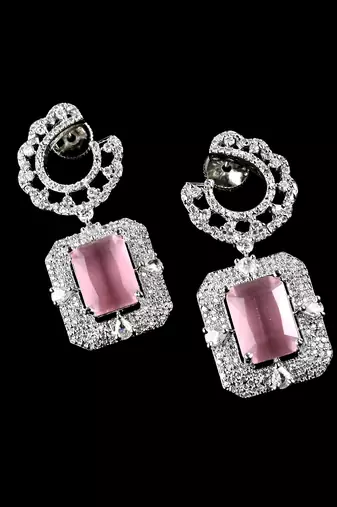 Pink stone embellished cubic zirconia earrings 216ed709