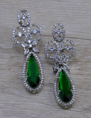 Green stone embellished cubic zirconia earrings 216ed716 1