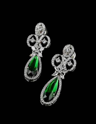 Green stone embellished cubic zirconia earrings 216ed716 2