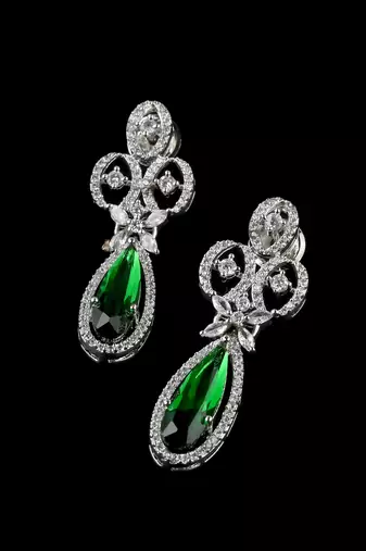 Green stone embellished cubic zirconia earrings 216ed716