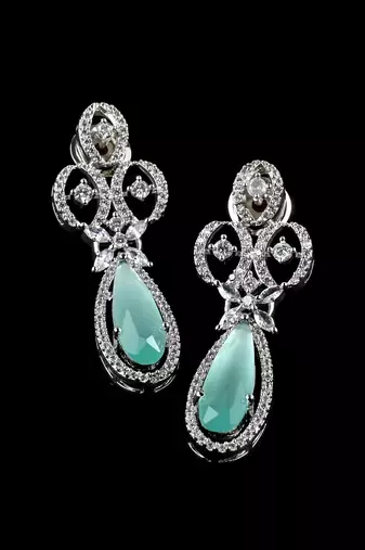 Light green stone embellished cubic zirconia earrings 216ed717