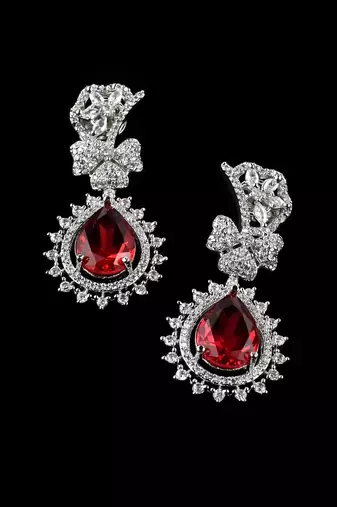 Maroon stone embellished cubic zirconia earrings 216ed723