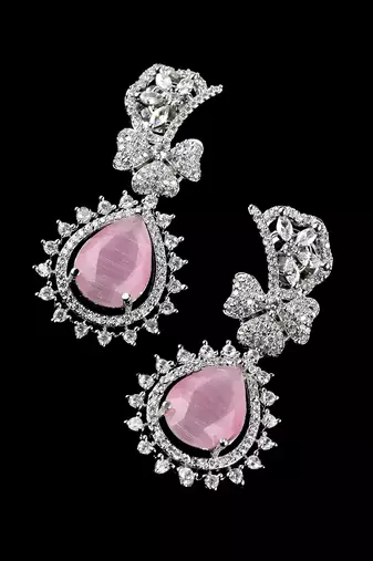 Pink stone embellished cubic zirconia earrings 216ed724