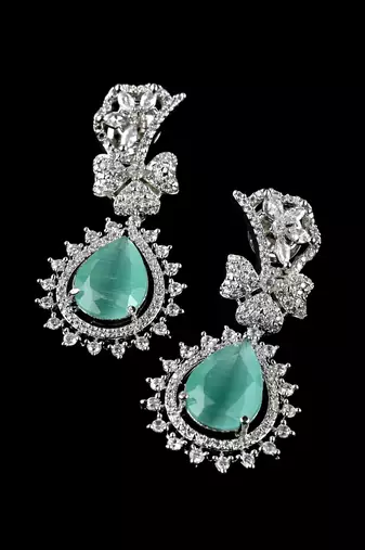Light green stone embellished cubic zirconia earrings 216ed725